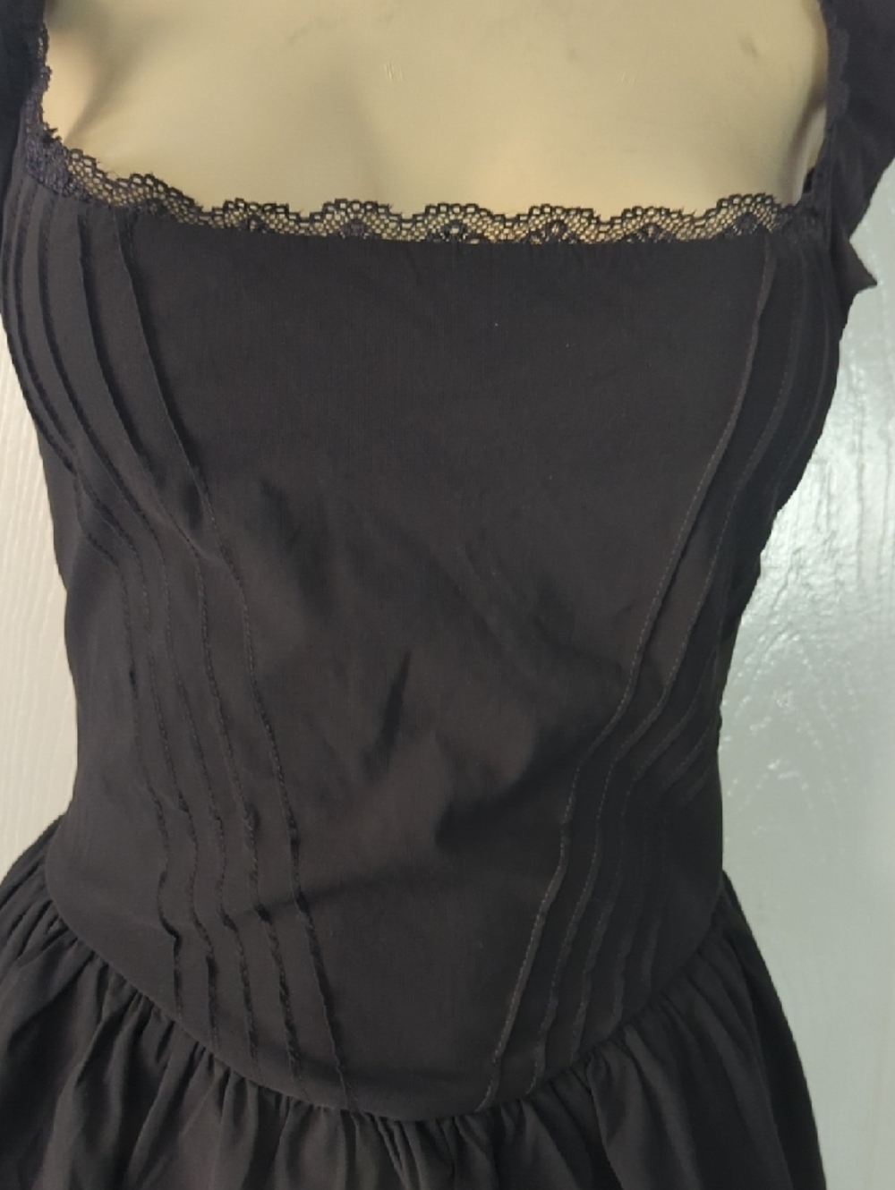 Black Ruffled Strap Mini Dress Pit To Pit 17 Inch Stretch - Picture 2 of 13